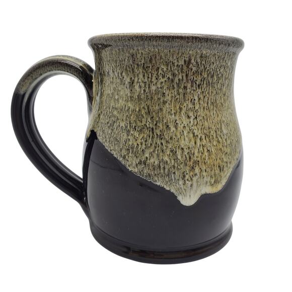 Verena Street Coffee Mug 14oz Deneen Pottery Black Beige Green Drip Glaze Cup - Picture 5 of 10